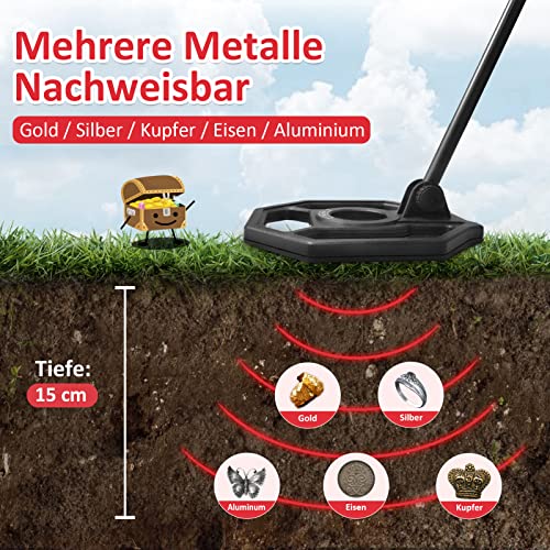 DR.ÖTEK Metalldetektoren Set für Kinder und Anfänger mit exklusivem DISC/Pinpoint-Modus, berührungssensitivem Bildschirm, wasserdichter 21cm Suchspule, Sirenenalarm und LED-Kontrollleuchte. – Bild 4