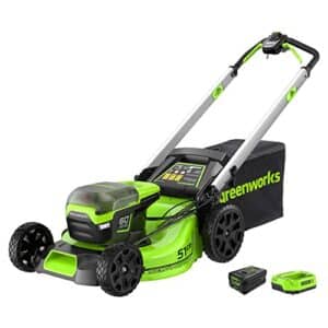 Greenworks Pro 60V 51cm Bürstenloser Akku-Rasenmäher, Selbstfahrend, Schnitthöhe 25-85mm, Klappbarer Griff, Vertikale Aufbewahrung, Mit 60L Tasche...