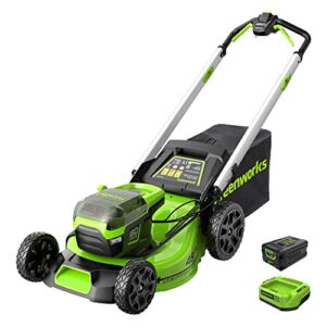 Greenworks Pro 60V 46cm Bürstenloser Akku-Rasenmäher, Selbstfahrend, Schnitthöhe 25-85mm, Klappbarer Griff, Vertikale Aufbewahrung, Mit 55L Tasche...