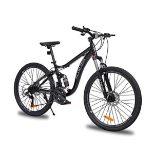 Mountainbike Fahrrad 26 Zoll Shimano 21 Gang-Schaltung Doppel Scheibenbremsen Vollfederung MTB Für Damen & Herren(Schwarz)