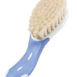 NUK Extraweiche Babybürste zur sanften Haarpflege von Babys, 100% echtes Ziegenhaar, 1 Stück, blau