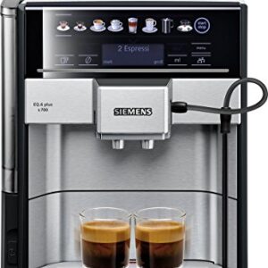 Siemens Kaffeevollautomat EQ.6 plus s700 TE657503DE, für viele Kaffeespezialitäten, Milch-Aufschäumdüse, Keramikmahlwerk, Doppeltassenfunktion, Antikalk, automatische Dampfreinigung, 1500 W, edelstahl