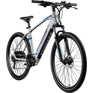 ZÜNDAPP Z808 Ebike Mountainbike für Damen und Herren ab 170 cm Fahrrad Elektro Bike E-Bike MTB Hardtail 29 Zoll Shimano Schaltwerk Pedelec 27 Gang Schaltung (48 cm, Silber/blau)