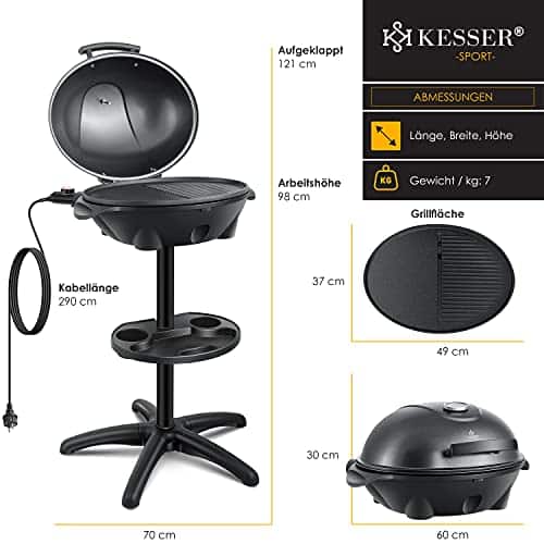 KESSER® Elektrogrill 2in1 Tisch und Standgrill mit Deckel, Standfuß