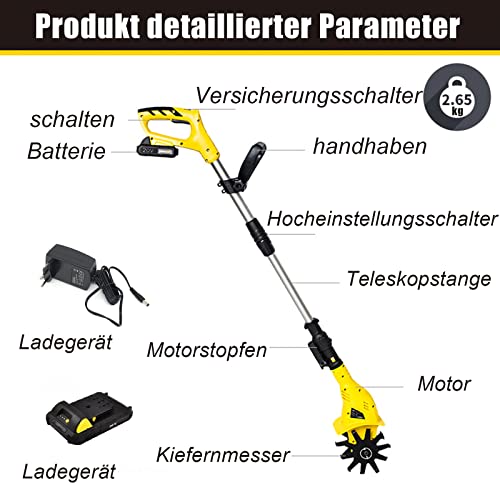 Akku Gartenfräse mit Frontzinken, kabellose Motorhacke mit Lithium