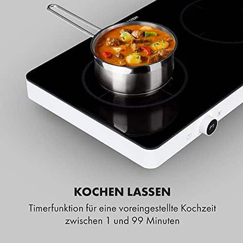 Klarstein Kochheld Induktionskochfeld – 2-Zonen, 3500 W Boost, Drehknopf, Restwärmeanzeige, 30 Cm Kompakt – Energiesparende Ceran-Induktionsplatte