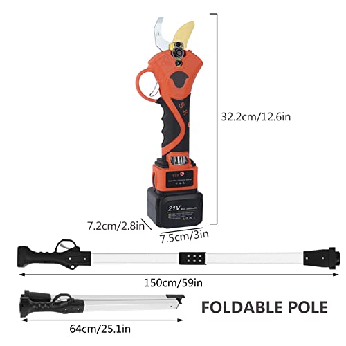 Akku Astschere Mit 2m Verlängerung | 32mm Schnittstärke | 2*2000mAh Akkus & LCD Display | Für Garten Bäume