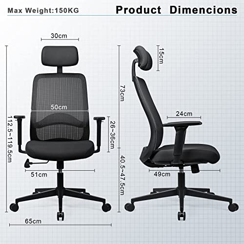 MELOKEA Bürostuhl XXL 200kg - Ergonomischer Schreibtischstuhl Mit Federkissen & Verstellbarer Lordosenstütze