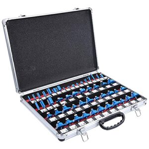 50-Teiliges Oberfräsen-Set, 6,35 Mm Schaft,Fräser-Satz Mit Hartmetallspitze,Fräsen Werkzeug Set, Holzbearbeitung, Holz Fräsen Cutter DIY Tools Mit Aluminiumbox,Blau