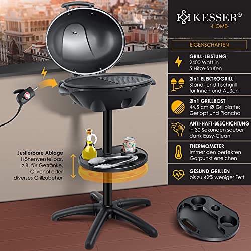 KESSER® Elektrogrill 2in1 Tisch und Standgrill mit Deckel, Standfuß