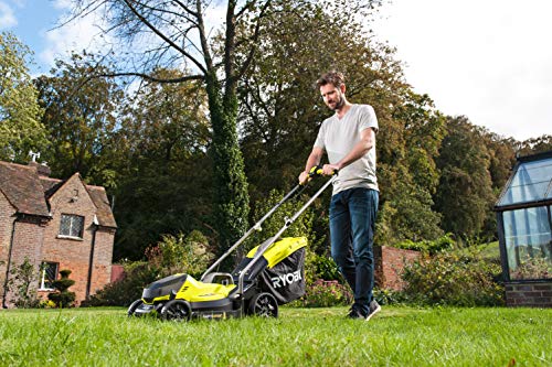Ryobi Akku-Rasenmäher RLM18X33B40 (Schnittbreite 33 cm, verstellbare Schnitthöhe, inkl. 35 l Fangsack + Mulchkeil, mit Akku) – Bild 3