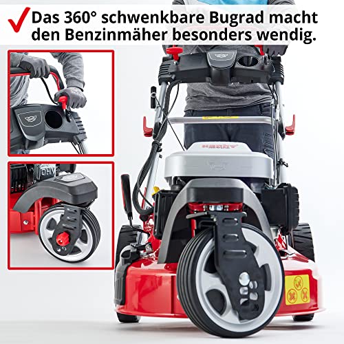 HECHT 5IN1 Dreirad Benzin Rasenmäher mit kraftvollem 4 Takt Motor, 56