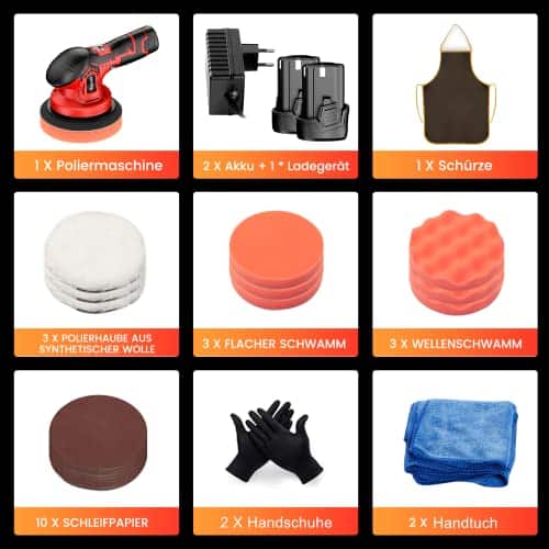 POWRIFIC 21V Akku Poliermaschine Set - Kabellos Mit 2 Akkus & 6 Geschwindigkeiten