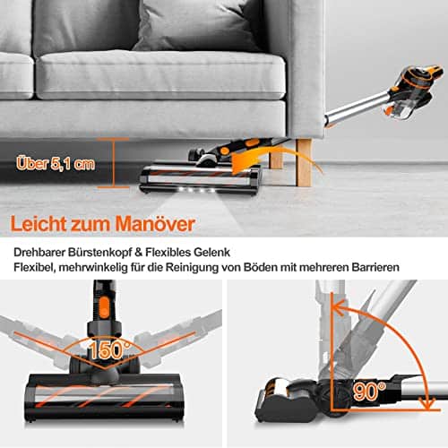 Akku Staubsauger 25000Pa - Kabellos 50Min Laufzeit 1,8kg