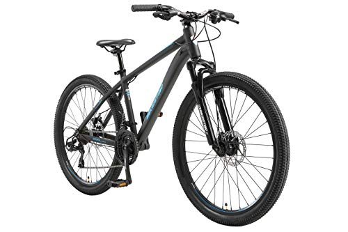 BIKESTAR Hardtail Aluminium Mountainbike Shimano 21 Gang Schaltung, Scheibenbremse 26 Zoll Reifen | 16 Zoll Rahmen Alu MTB | Schwarz Blau