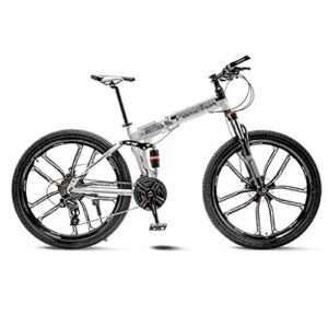 Mountainbike White Mountain Bike Fahrrad 10 Spoke Wheels Folding 24/26 Zoll-Doppelscheibenbremsen (21/24/27/30 Speed) Herren Trekking Bike (Color : 30 Speed, Größe : 24inch)