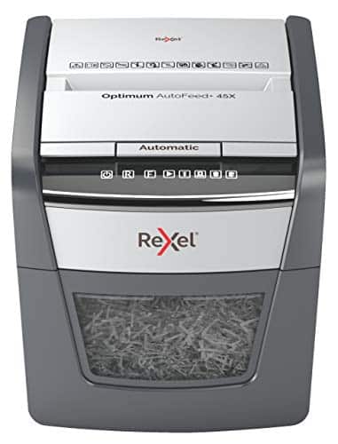 Rexel Optimum AutoFeed+ 45X Automatischer Aktenvernichter, 45 Blatt automatisch, Sicherheitsstufe P4, Partikelschnitt, für Zuhause / Home Office, 20 Liter Abfallbehälter, 2020045XEU