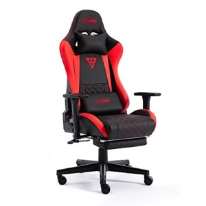S*MAX Gaming Stuhl mit Fußstütze Verdickter Sitz Gamer Stuhl mit 3D Kopfstütze und Lendenwirbelstütze aus PU Leder PC Stuhl Videospielstühle mit hoher Rückenlehne für Erwachsene Schwarz Rot