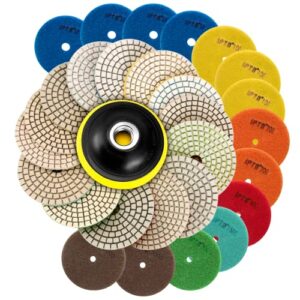 SPTA 15-teiliges Diamant-Polierpad-Set, 10,2 cm Pads für Granit, Stein, Beton, Marmor, Bodenschleifer oder Polierer, 50#-6000# mit Haken & Schlaufe Rückseite Halter Pads für Nasspolierer