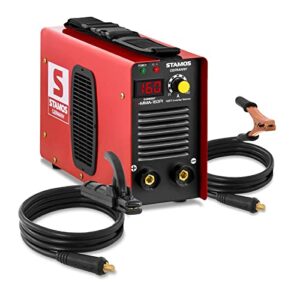 Stamos Germany S-MMA-160PI Schweißgerät Inverter Schweißgerät Elektroden E-Hand MMA (160 A, Hot Start, Display LED, IGBT, Einschaltdauer 60%, inkl. Zubehör)