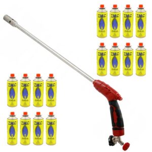 Unkrautvernichter + 16x Gaskartuschen 227g MSF-1a Unkrautbrenner Unkrautreiniger Brenner mit Piezo-Zündung Abflammgerät Flammspritzpistole Gasbrenner Bunsenbrenner Lötbrenner Unkrautreiniger Lötlampe