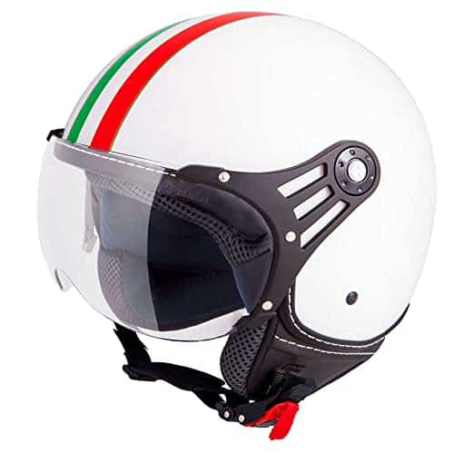 VINZ Trafori Jethelm Roller Helm Fashionhelm | in Gr. XS-XL | Italien Roller Jet Helm mit Streifen | Motorradhelm mit Visier | ECE Zertifiziert | Weiß