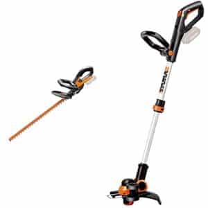 WORX WG260E.9 Akku Heckenschere 20V – Elektro Heckenschere mit Dual Schnittklingen für gleichmäßige Schnitte & Ladestation & WG163E.9 Akku Rasentrimmer 20V – Kantenschneider Rasen – 2-in-1 Funktion