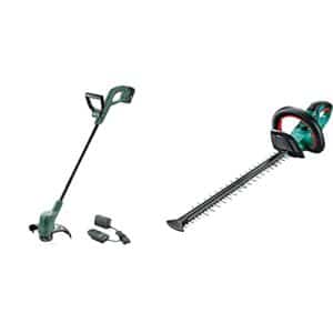 Bosch Akku Rasentrimmer EasyGrassCut 18-230 (1x Akku, 18 Volt System, Schnittkreisdurchmesser 23 cm) & Akku Heckenschere AHS 50-20 LI (ohne Akku, 18 Volt System, Hublänge: 20 mm, im Karton)