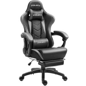 Dowinx Gaming Chair, Ergonomic Office Recliner Chair for PC with Massage Lumbar Support, Racing Style Chair, PU (Polyurethane) Leather E-Sport Gamer Chairs with Extendable Footrest (Black & Grey)