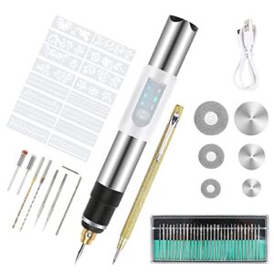 Elektrischer Gravierstift, Kabelloses Graviergerät, Wiederaufladbarer Gravierwerkzeugsatz mit Zubehörsets, Schablonen und Reißnadel, Für Glas, Holz, Metall, Stein, Kunststoff, Keramik