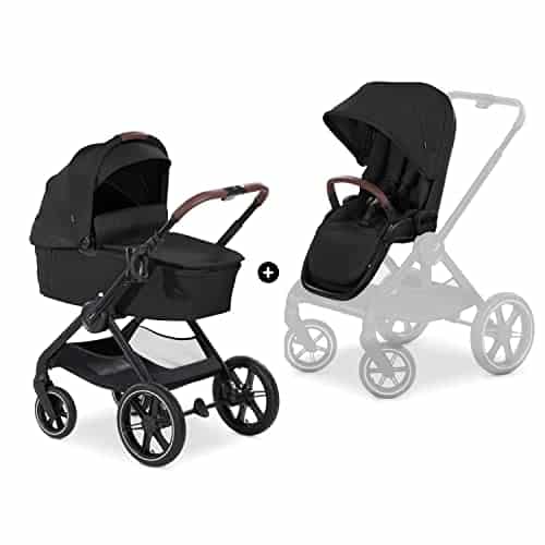 Hauck Kombi-Kinderwagen Walk N Care Air Set (mit Luftreifen) inkl. Babywanne, Sportsitz, Beindecke und Getränkehalter (bis 22kg belastbar) (Black)