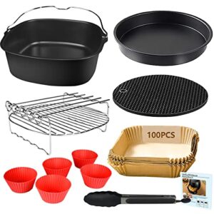 Heißluftfritteuse Zubehör 12-teiliges Set, BPA-frei Antihaft Quadrat Airfryer XXL Zubehör Kompatibel für COSORI Princess Innsky 5,5L, Ninja Tefal Uten Balter 5,8L 6L 6,5L, Philips 7,3L Luftfritteuse