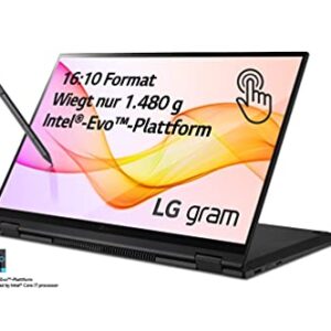 LG gram 16 Zoll Ultralight 2-in-1 Convertible Notebook & Tablet - 1,48kg Intel Core i7 (16GB LPDDR4, 1 TB SSD, 21 h Akku,16:10 WQXGA IPS Display, Thunderbolt 4, Windows 10 Home Plus) - Schwarz