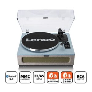 Lenco LS-440 Plattenspieler - Bluetooth Plattenspieler - integrierte Lautsprecher 40 Watt RMS - Riemenantrieb - Pitch Control - Vorverstärker - RCA Out und AUX-In - Blau LS-440BUBG