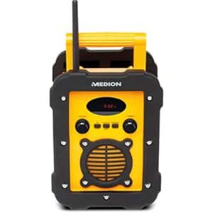 MEDION Life E66262 MD 84517 Spritzwassergeschütztes Freizeitradio/Baustellenradio, IP441, UKW/MW Radio, 50 Watt Lautsprecher, AUX Eingang, gelb