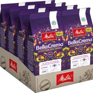 Melitta BellaCrema Selection des Jahres Ganze Kaffee-Bohnen 8 x 1kg, ungemahlen, Kaffeebohnen für Kaffee-Vollautomat, mittlere Röstung, geröstet in Deutschland, Stärke 3, im Tray