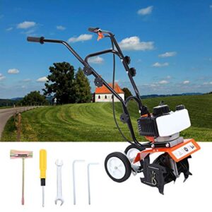 Samger 52CC 1.65KW Gartenfräse Benzin Gebraucht 2 Takt Gas Garten Kultivator Benzin Bodenhacke Mini Motorhacke mit Pflug, Arbeitsbreite 28cm, Arbeitstiefe 10cm