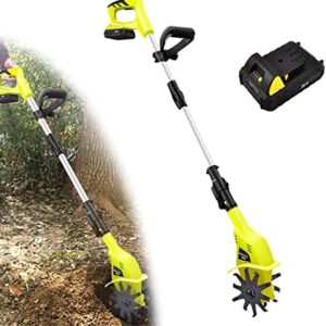 Samnuerly 20V Elektrohacke, Akku-Bodenhacke mit Lithium-Akku, Arbeitsbreite 10 cm, Tiefe 25 cm, mit 2,0 Ah Lithium-Akku und Schnellladegerät (Gelb)