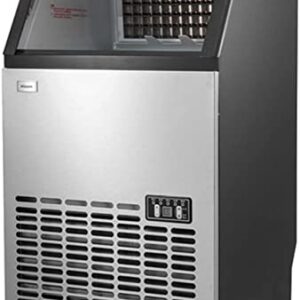 Samnuerly Gewerblicher Eisbereiter Eingebauter Edelstahl-Eisbereiter 110LBS/24H 33LBS Speicherkapazität Freistehendes Design für Partys, Restaurants, Bars, Cafés mit Eisschaufelschlauch