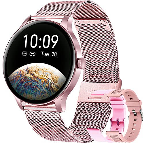 Smartwatch Damen, 360*360 1,3 Zoll Full-Touchscreen Fitness Tracker IP68 Wasserdicht, Schrittzähler Damen mit 20 Sportmodi, Smart Watch mit Blutdruck-, Blutsauerstoff- und Pulsmesser für Android IOS