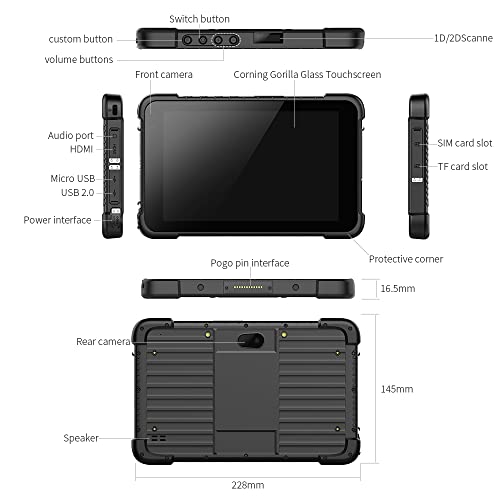 ThinKol 8" Rugged Tablet PC mit Windows 10, 4GB RAM 64GB SSD, GPS, WiFi, Bluetooth, 4G LTE