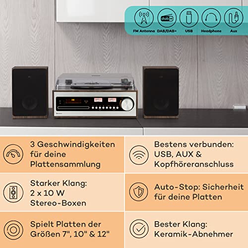 Auna Kompaktanlage mit CDPlayer, DABRadio, Vinyl Plattenspieler