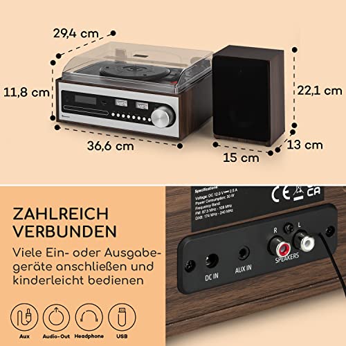 Auna Kompaktanlage mit CDPlayer, DABRadio, Vinyl Plattenspieler