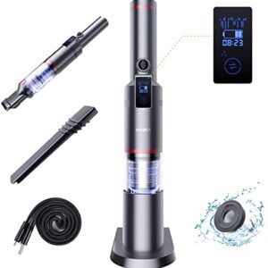 Handstaubsauger, 15000Pa Mini LED kabelloser akku Handstaubsauger, Tischstaubsauger beutellos, leicht Akkusauger für Auto Zuhause Wohnmobil Tierhaare,mit Ladeständer, Typ-C Ladung, Großstaubbox