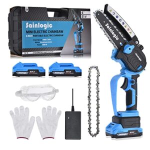 Sainlogic 6 Zoll Mini Kettensäge mit Akku, Mini Kettensäge Elektro mit 2 * 2000mAh Akku, 850W Tragbare Mini Bürstenlose Einhand Kettensäge Bäume für Gartenarbeiten Wälder