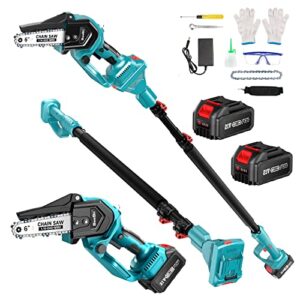 Mini Kettensäge mit Akku 2x4000mAh Bürstenloser Motor, Seesii 2 in 1 Akku-Hochentaster und 6 Zoll Kettensäge Elektro, Teleskop Heckenschere Astsäge, 2 Ketten, mit Teleskopstiel Höhe bis 4.57m